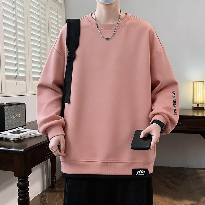 Herren Oversize‑Sweatshirt mit kontrastierenden Ärmeln, Rundhalsausschnitt & Labelpatch Drune