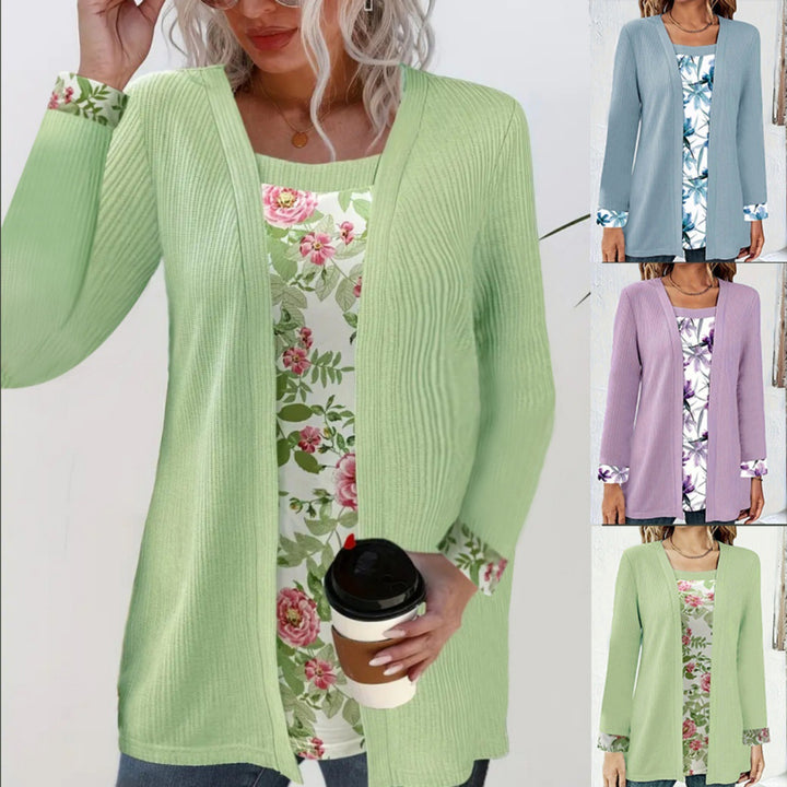 Damen lässiger Cardigan mit floralem Innenfutter und langen Ärmeln Drune