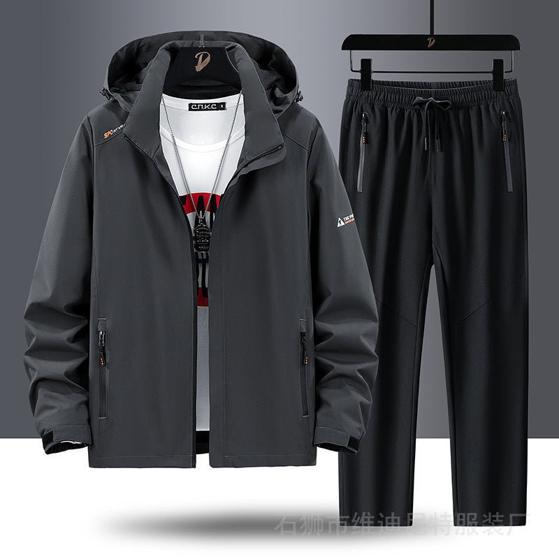 Herren Tragbare Outdoor-Jacke mit sportlichen Jogginghosen Drune