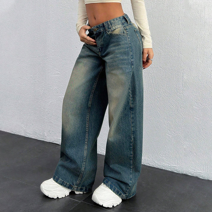 Damen Baggy-Jeans mit weitem Bein und Vintage-Waschung Drune