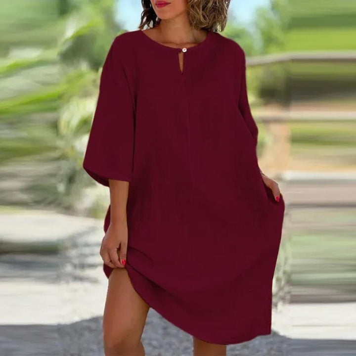 Damen luftig geschnittenes Kleid mit praktischen Taschen und elegantem Ausschnitt Drune