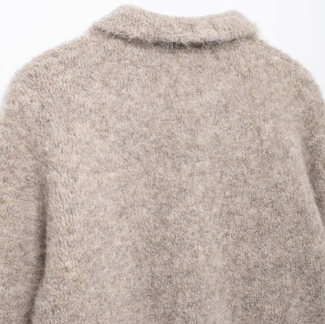 Damen elegante Wolljacke mit dekorativen Blütenknöpfen Drune