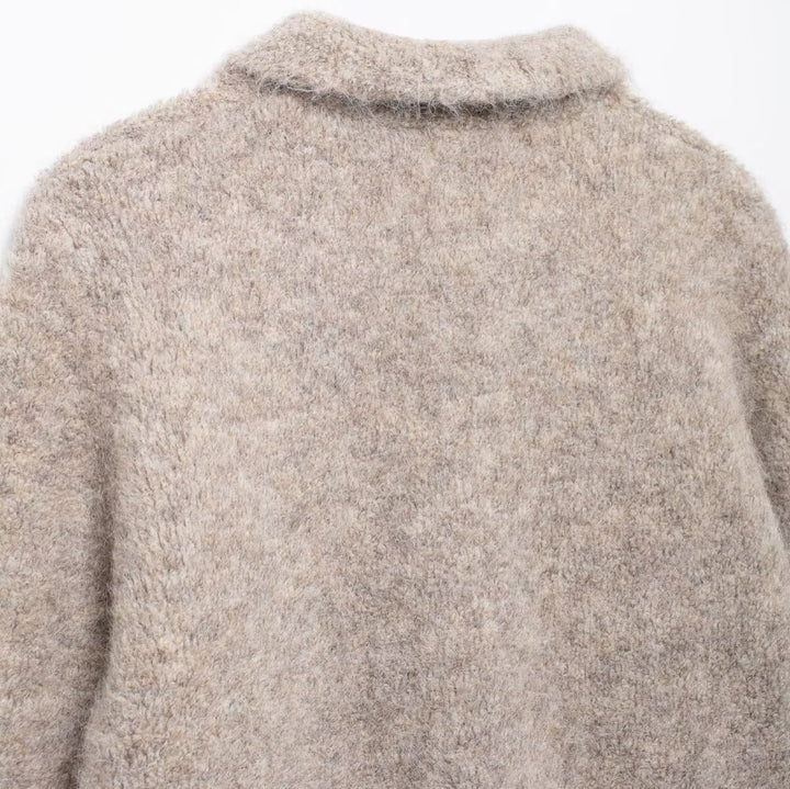 Damen elegante Wolljacke mit dekorativen Blütenknöpfen Drune