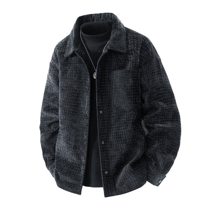 Herren strukturierte Overshirt-Jacke aus Waffelstrickoptik mit Druckknopfverschluss und Brusttasche Drune