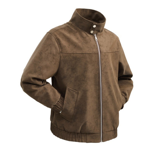 Herren kurzer Velours‑Imitat Blouson mit hohem Stehkragen, Metallreißverschluss und elastischem Saum Drune