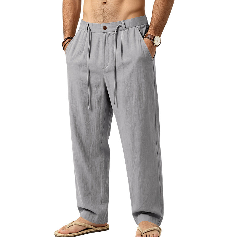 Herren Lässige Loungehose aus Leinenmischung mit Bundfalten und verdecktem Kordelzug Drune