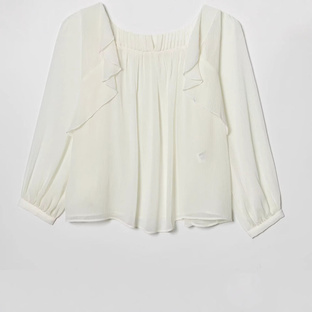 Damen Chiffonbluse mit Rüschen-Detail und plissierter Brustpartie Drune