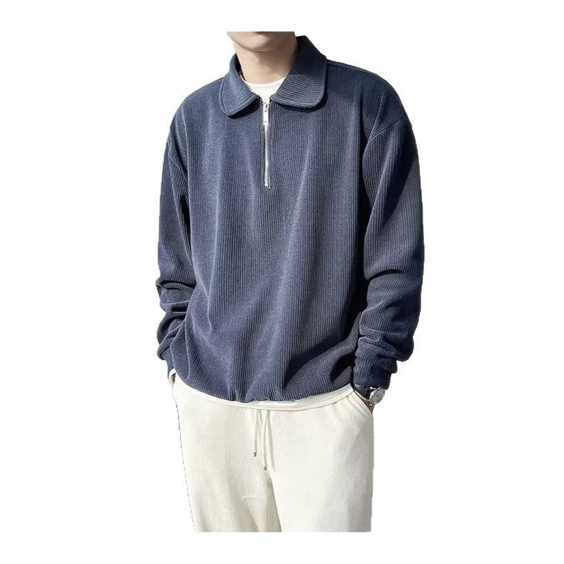 Herren Gerippter Pullover mit Halbreißverschluss und Polokragen Drune