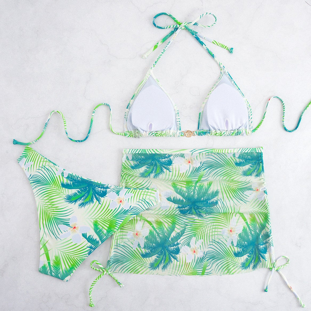 Damen Bikini-Set mit elegantem Wickelrock und tropischem Design Drune
