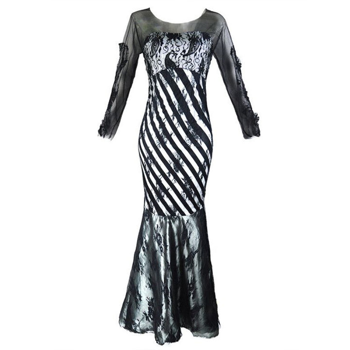 Damen Abendkleid Meerjungfrau‑Schnitt mit transparenten Ärmeln und Spitzenbesatz Drune