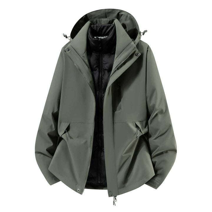 Herren Wasserfeste dreiteilige Winterjacke mit abnehmbarer Daunen-Innenjacke und Kapuze Drune
