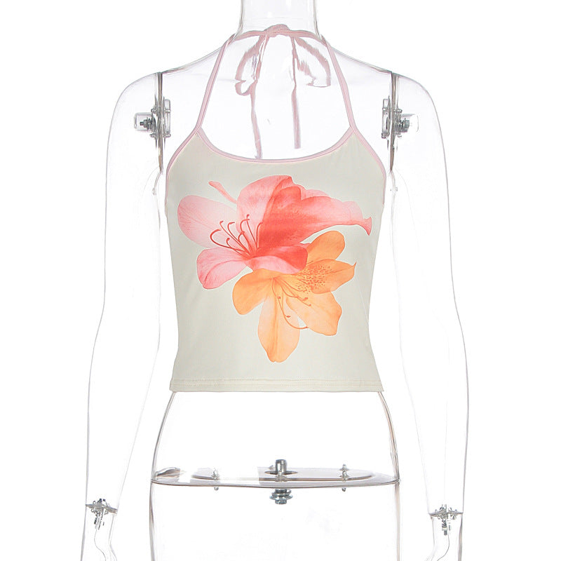 Damen Crop-Top mit floralem Druck und Halterhals Drune