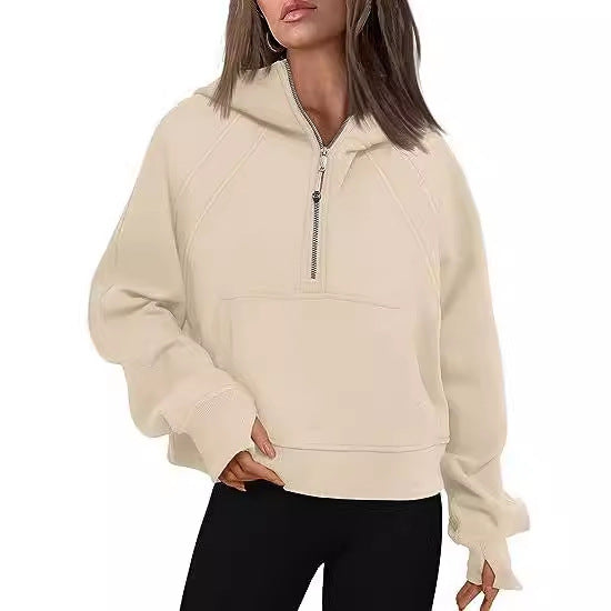 Damen lässiger Kapuzenpullover mit modischem Reißverschluss und praktischer Kängurutasche Drune