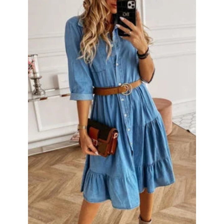 Frau Denim Geschichtet Hemdkleid Drune