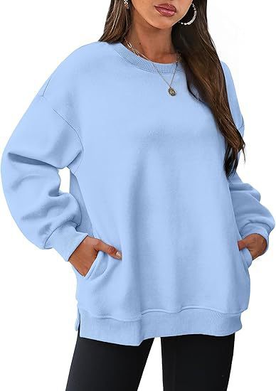 Damen nan lässiger Oversize-Sweatpullover mit seitlichen Eingrifftaschen, geripptem Saum und überschnittener Schulter Drune