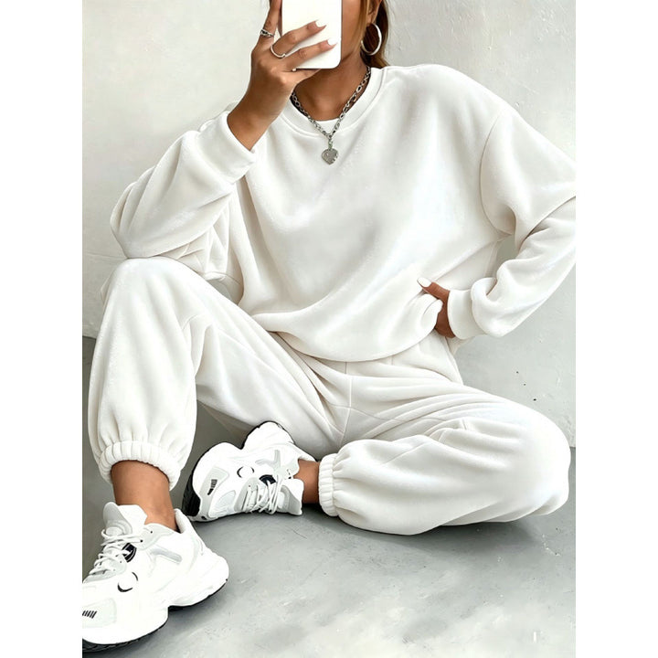 Damen Kuscheliges Velours-Lounge-Set mit Oversize-Sweatshirt und Joggerhose Drune