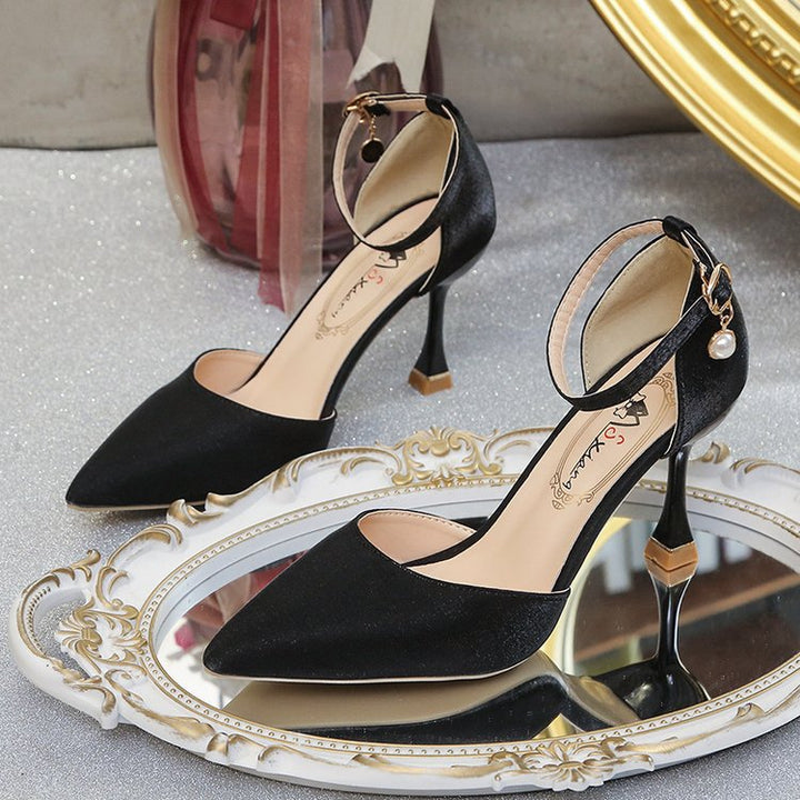 Damen elegante Spitzen Hochhackige Schuhe mit zierlichen Riemen Drune