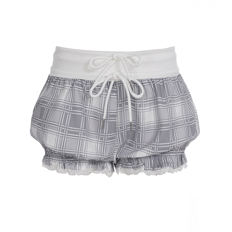 Damen Schlafshorts mit elastischem Bund und dekorativem Kordelzug Drune