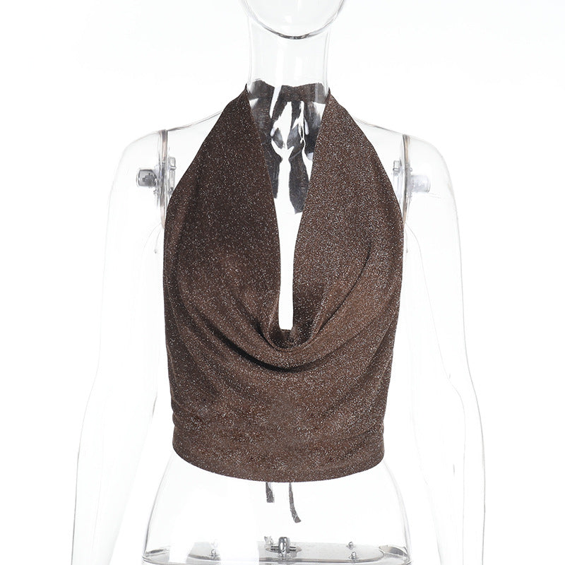 Damen Elegantes Halter-Crop-Top mit schimmerndem Stoff Drune