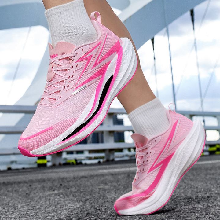 Unisex dynamische Straßenlaufschuhe mit gebogener Rocker‑Zwischensohle, reaktiver EVA‑Dämpfung und atmungsaktivem Strickobermaterial Drune