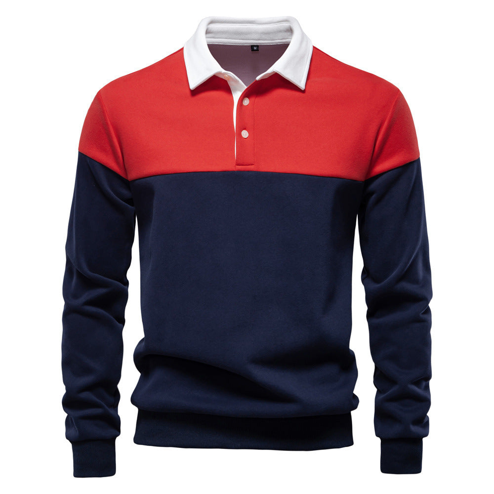 Herren nan sportlich-elegantes Langarm-Polo im Rugby-Stil mit kontrastierendem Kragen und breitem Brustpaneel Drune