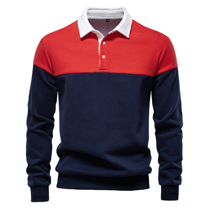 Herren nan sportlich-elegantes Langarm-Polo im Rugby-Stil mit kontrastierendem Kragen und breitem Brustpaneel Drune