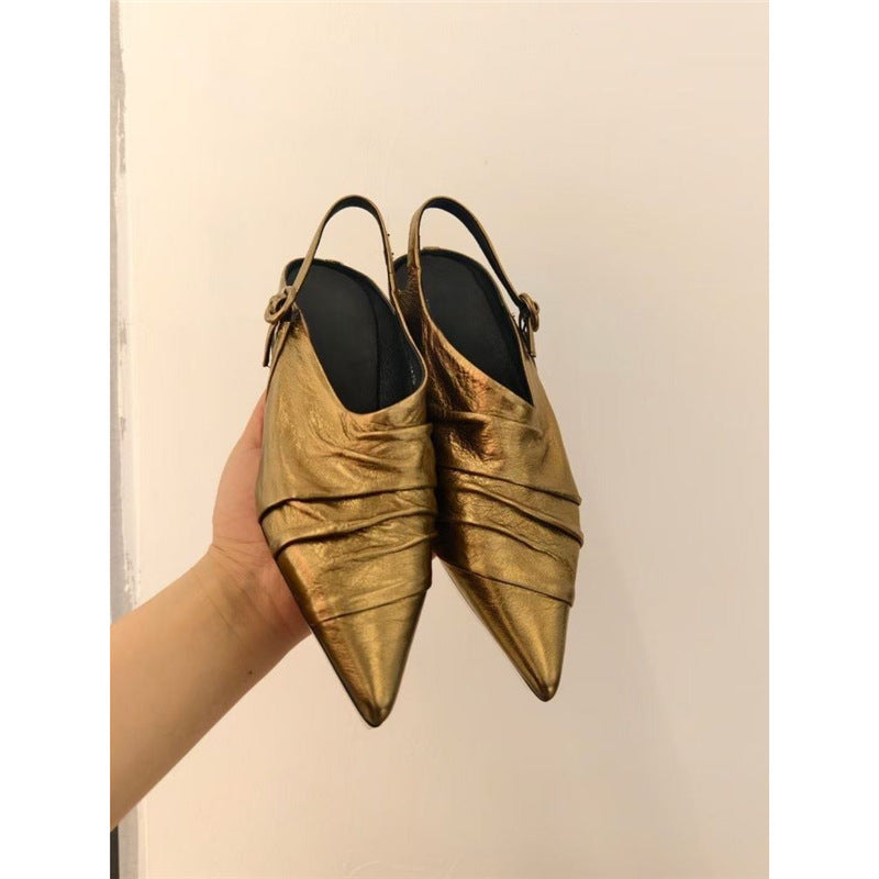 Damen Spitz zulaufende Slingback‑Mules mit dekorativem Riemen und ergonomischem Flachabsatz Drune
