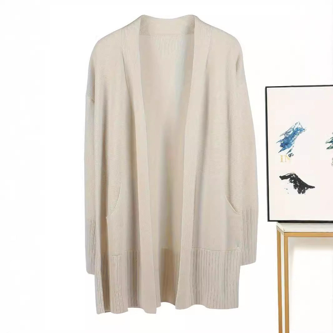 Damen lässiger Strickcardigan mit offenem Front und praktischen Taschen Drune