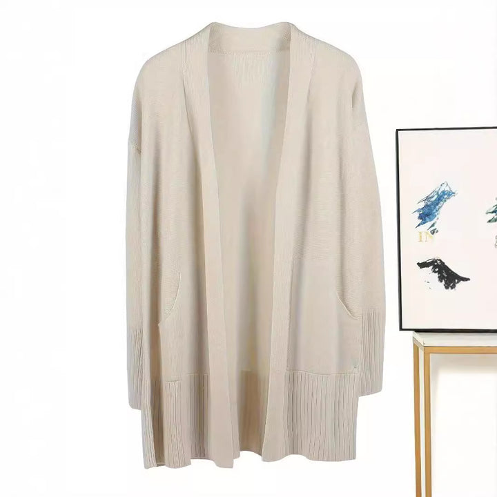 Damen lässiger Strickcardigan mit offenem Front und praktischen Taschen Drune