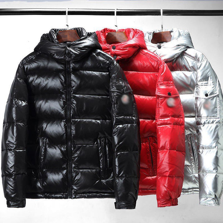 Herren Glänzende Stepp-Kapuzenjacke mit Cargo-Brusttasche Drune