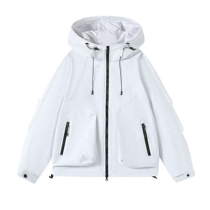 Herren technische Softshell-Kapuzenjacke mit wasserabweisender Membran, großen Fronttaschen und verstellbarem Kordelzug Drune