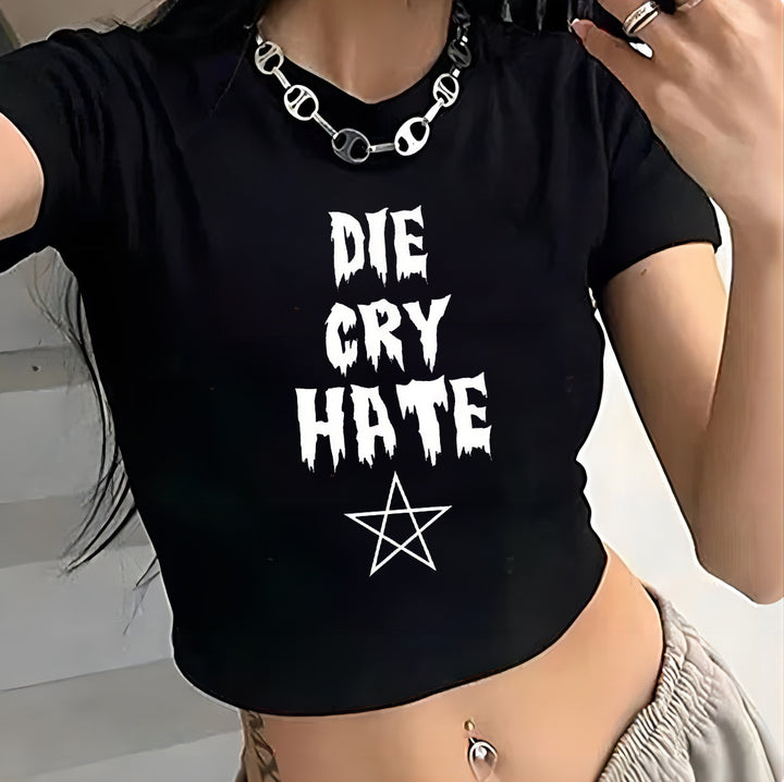 Damen Crop-T-Shirt mit auffälligem Grafiken-Design und frechem Statementdruck Drune
