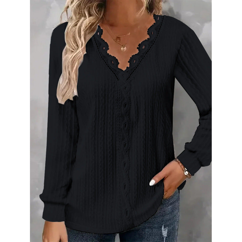 Damen Langarm Bluse mit eleganten Spitzenakzenten und strukturiertem Design Drune