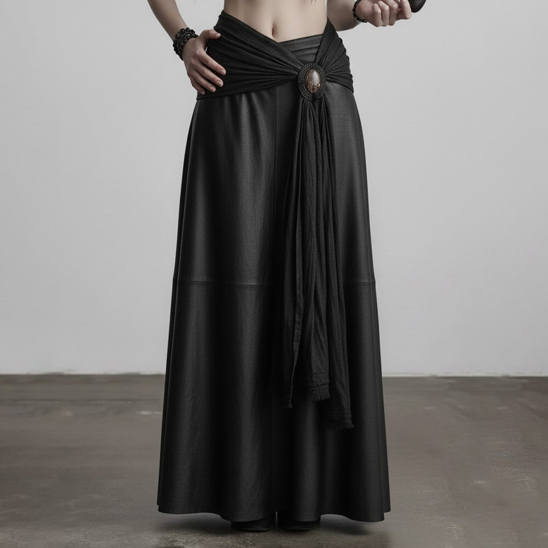 Damen eleganter Satin-Abendrock mit raffinierten Rüschen und Spitzenakzenten Drune