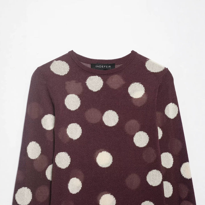 Damen Leichter Polka-Dot Feinstrickpullover mit Rundhals und Relaxed-Schnitt Drune