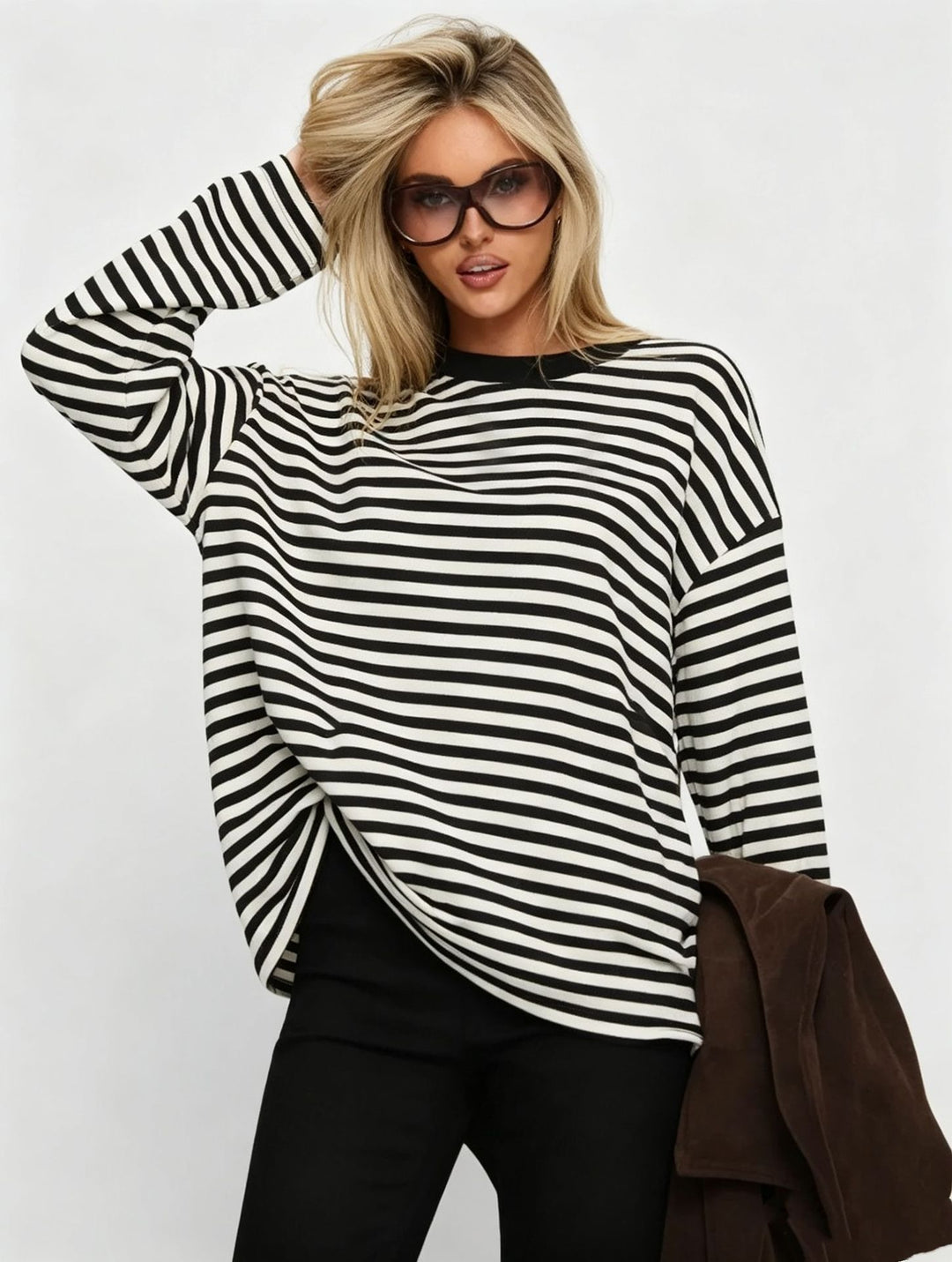 Damen gestreiftes Langarmshirt mit lässigem Schnitt und rundem Halsausschnitt