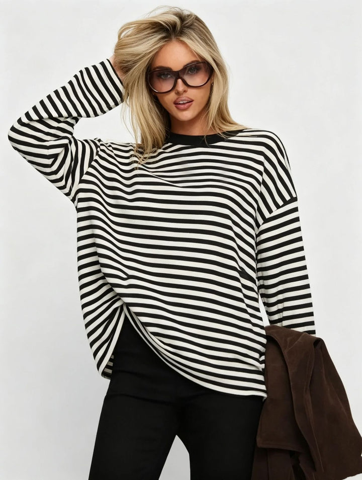 Damen gestreiftes Langarmshirt mit lässigem Schnitt und rundem Halsausschnitt