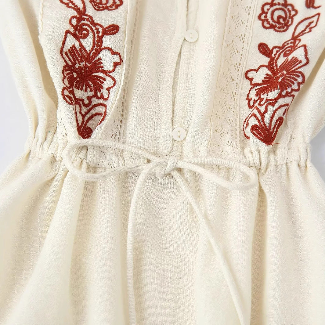Damen nan bestickte Boho-Bluse mit Tunnelzugtaillierung, Spitzenbesatz und Volantbund Drune