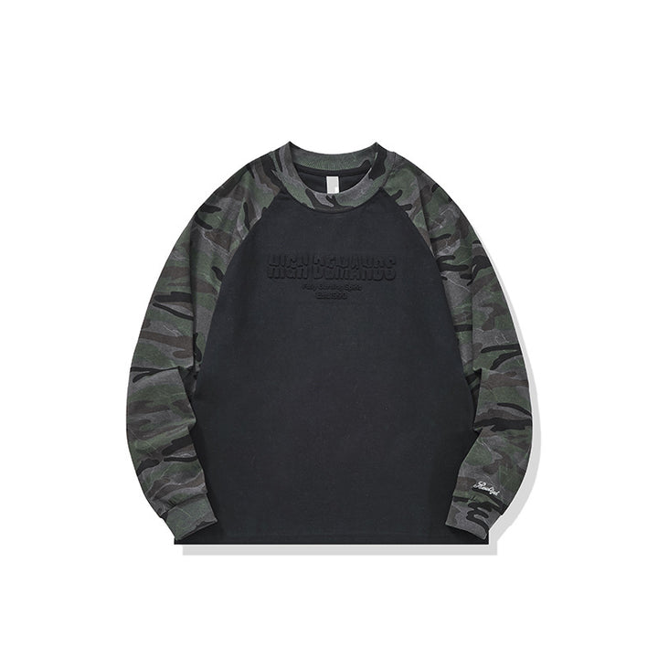 Unisex Oversize-Sweatshirt mit Camouflage-Raglanärmeln und geprägtetem Frontlogo Drune