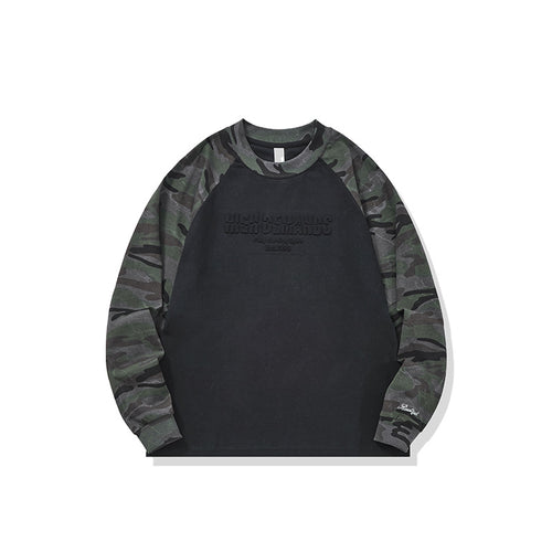 Unisex Oversize-Sweatshirt mit Camouflage-Raglanärmeln und geprägtetem Frontlogo Drune