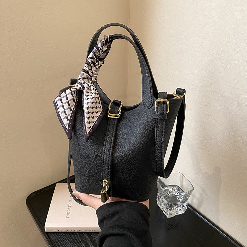 Damen elegante strukturierte Handtasche mit Schal-Akzent Drune