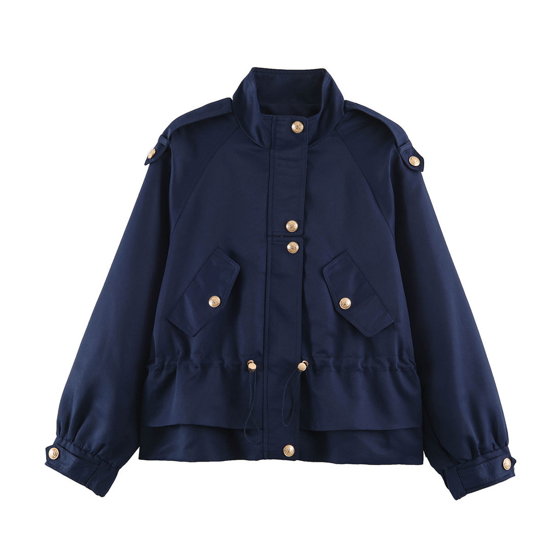 Damen Taillierbare Utility-Jacke mit Stehkragen, Schulterklappen und Pattentaschen Drune
