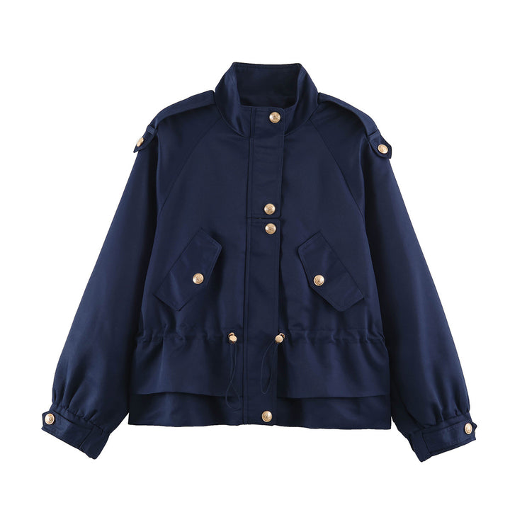 Damen Taillierbare Utility-Jacke mit Stehkragen, Schulterklappen und Pattentaschen Drune