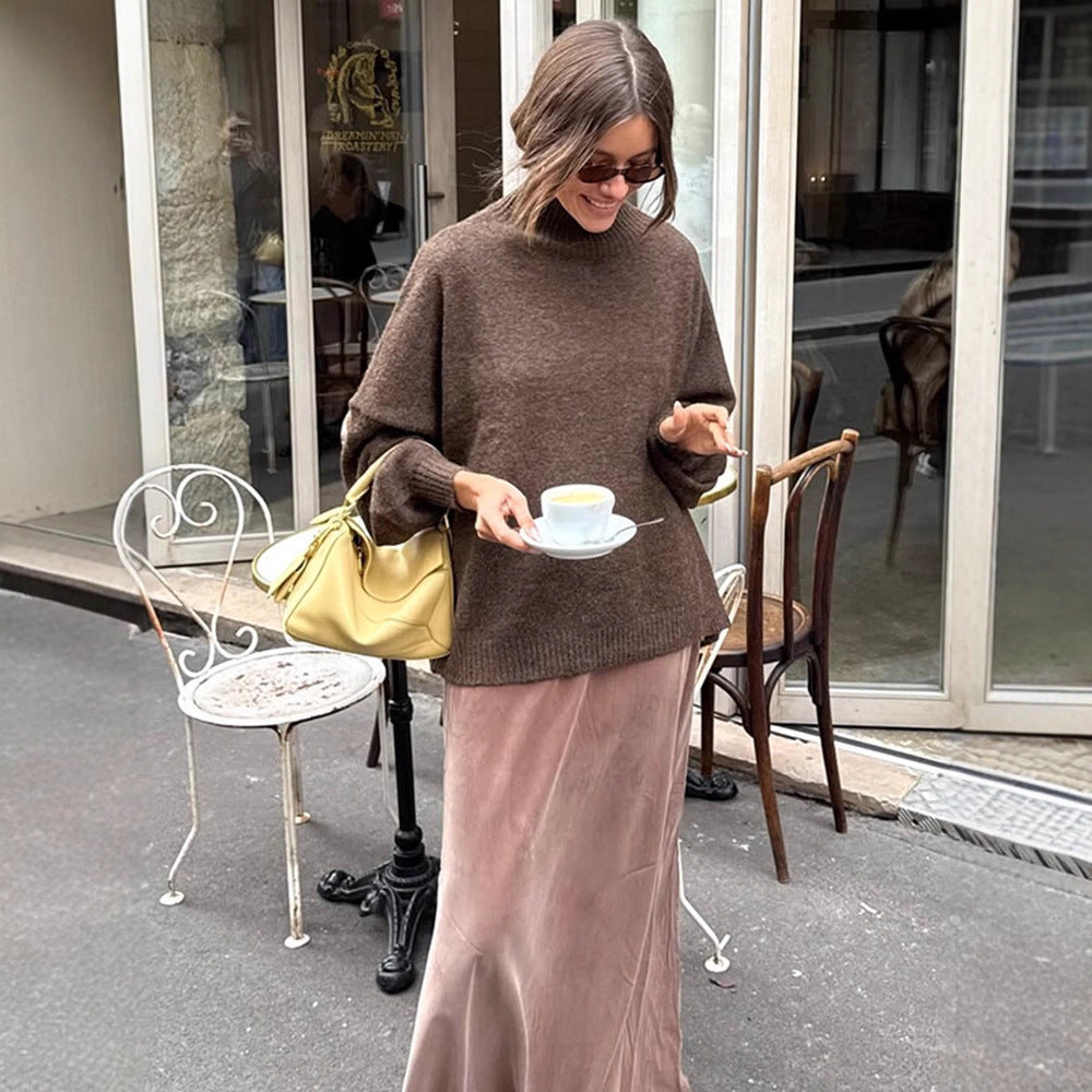 Damen Oversized Rollkragenpullover aus feinem Strick mit Ballonärmeln Drune