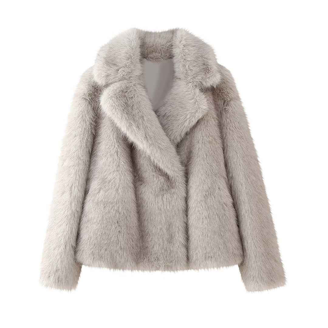 Damen nan kurzgeschnittener Kunstfellblouson mit voluminösem Schalkragen und Boxy‑Silhouette Drune