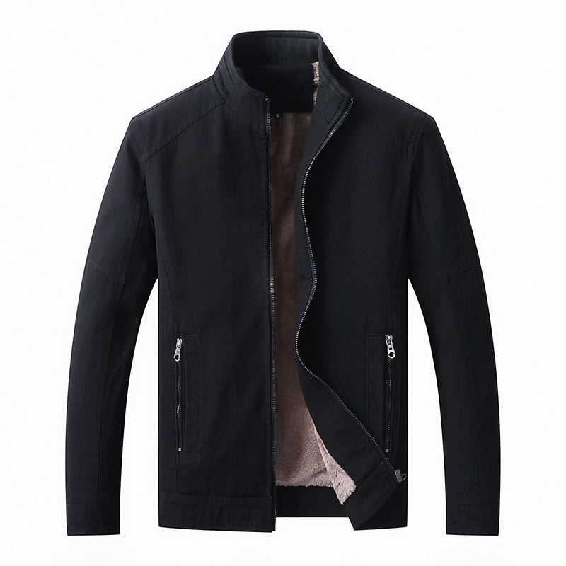 Herren Leichte Baumwoll-Canvas Übergangsjacke mit wärmender Plüschinnenfütterung und Stehkragen Drune