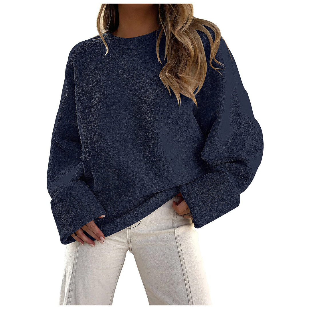 Damen Oversize Bouclé-Strickpullover mit überschnittener Schulter und breiten Bündchen Drune