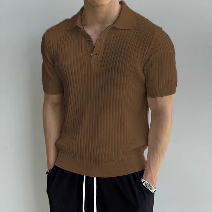 Herren Elegantes Kurzarm-Strickpoloshirt mit Rippstruktur Drune