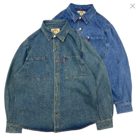 Herren Relaxed Denim-Hemdjacke mit aufgesetzten Brusttaschen und gerundetem Saum Drune