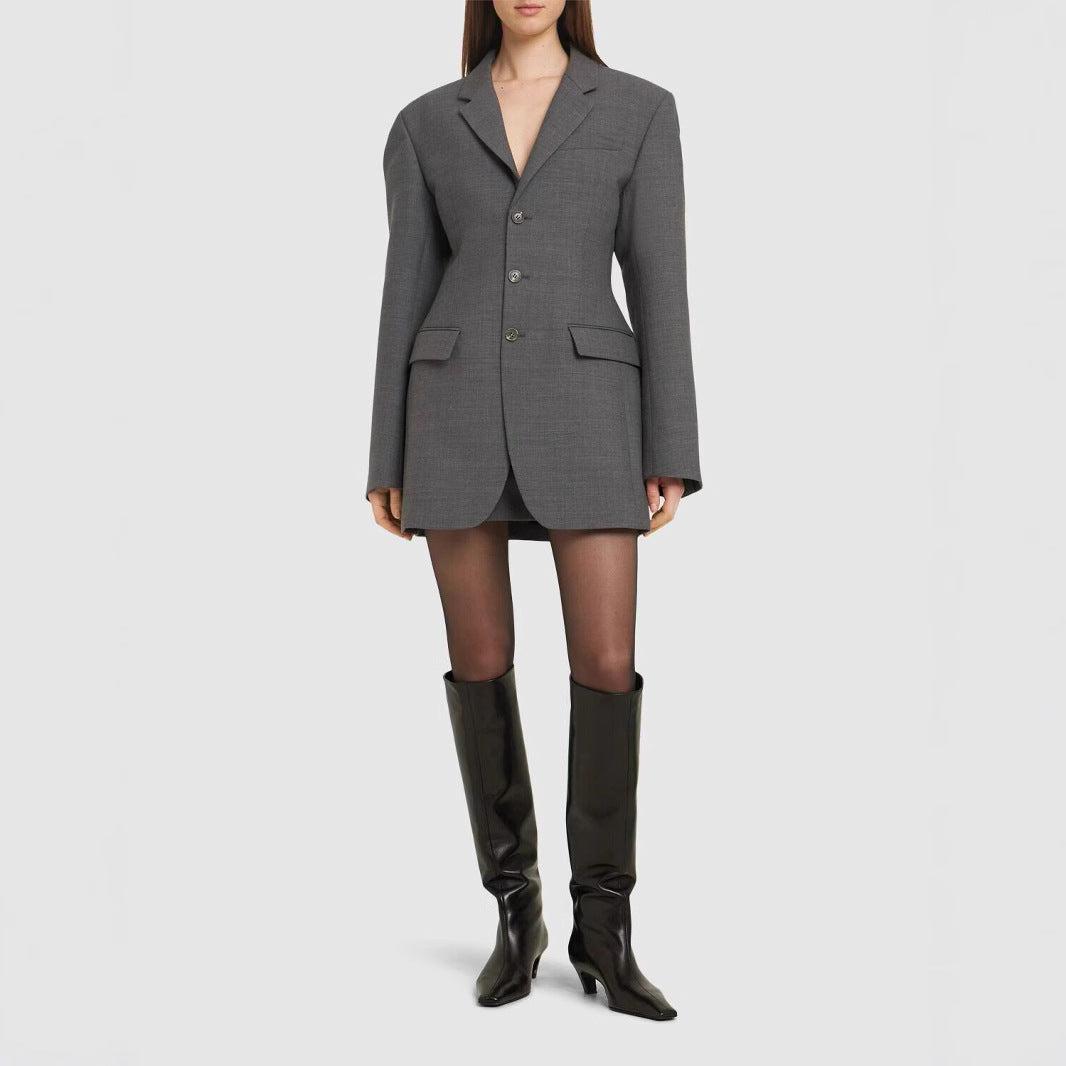 Damen Oversize-Blazer mit langer Silhouette und markanter Schulterpartie Drune